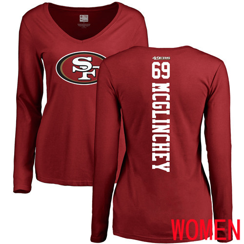 San Francisco 49ers Red Women Mike McGlinchey Backer #69 Long Sleeve NFL T Shirt